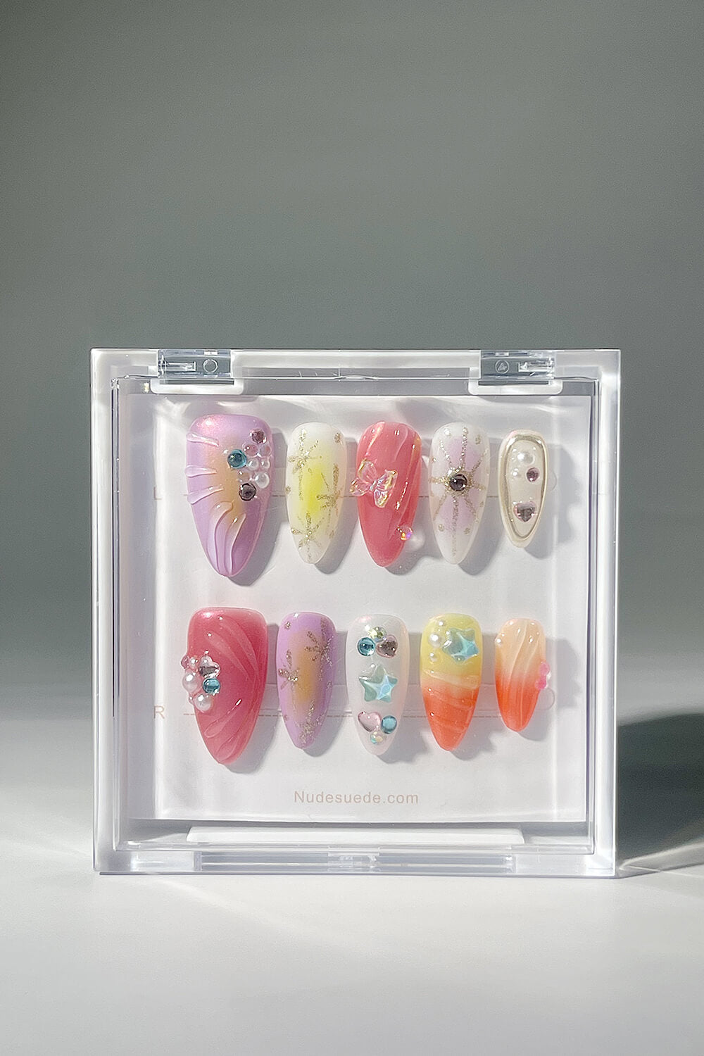 Beach Medium Almond Press On Nails With Beads