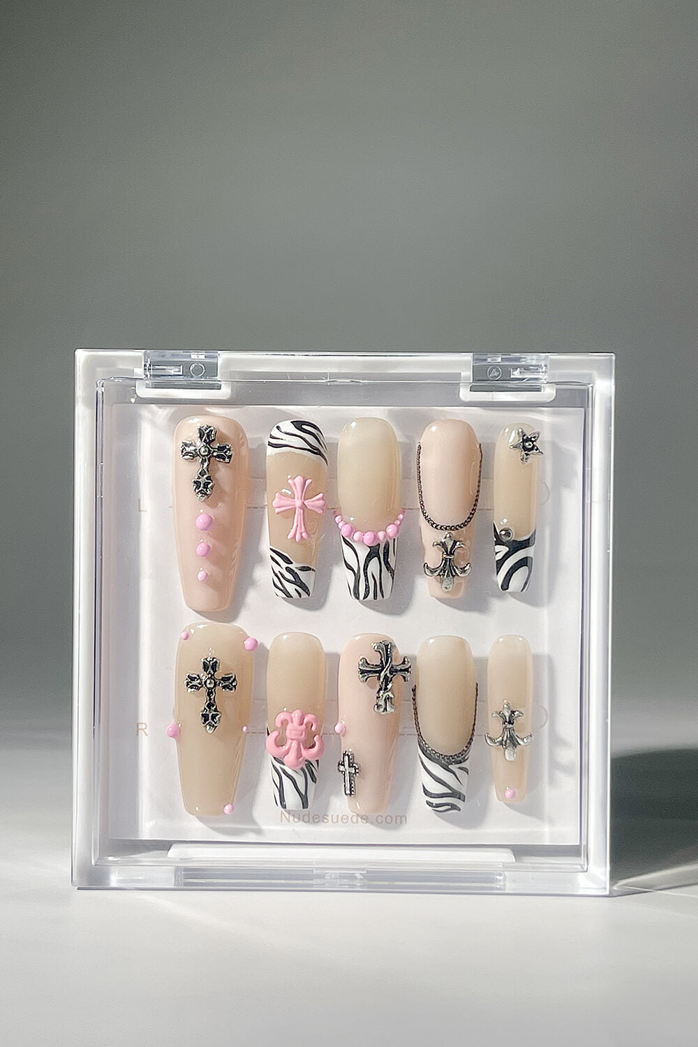 Zebra Chrome Long Coffin Press On Manicure Nails
