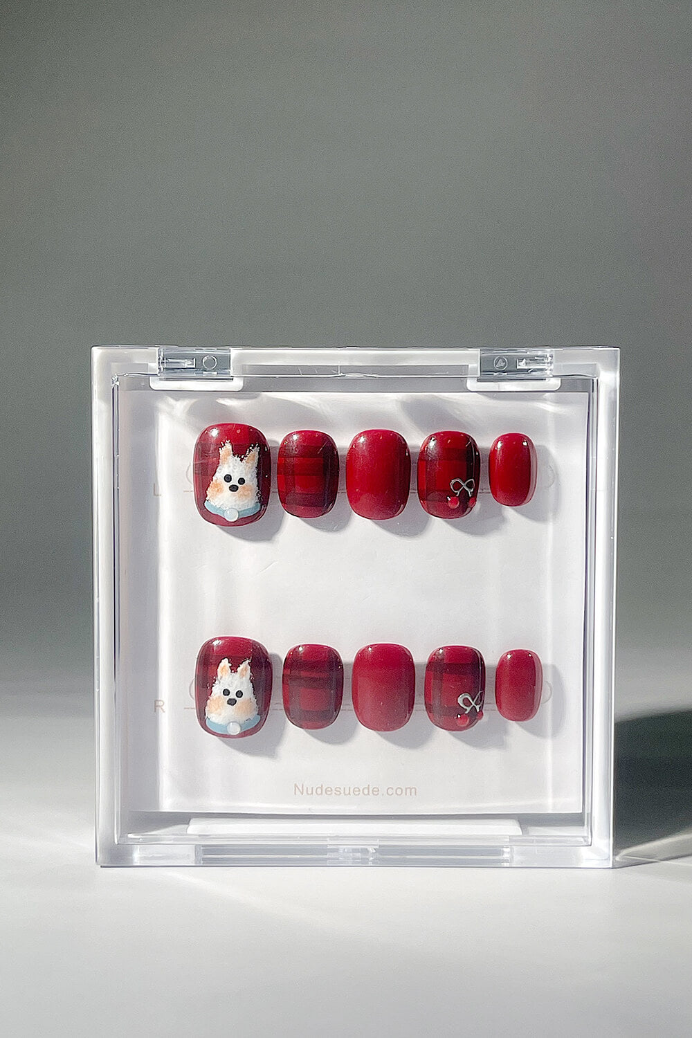 Plaid Puppy Short Square Press On Manicure Nails