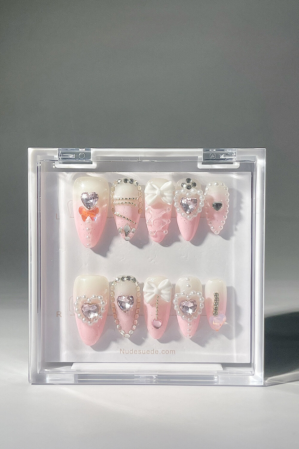 Ombre Butterfly & Heart Medium Almond Press On Nails With Rhinestones
