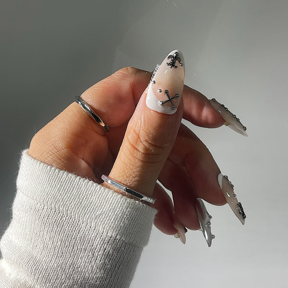 Chrome Medium Almond Press On Fake Nails