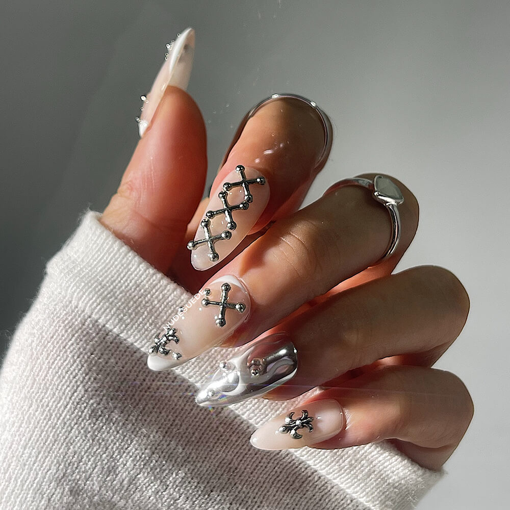 Chrome Medium Almond Press On Fake Nails