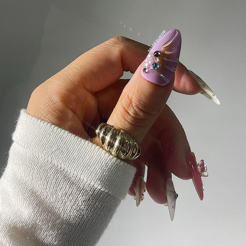 Beach Medium Almond Press On Nails With Beads
