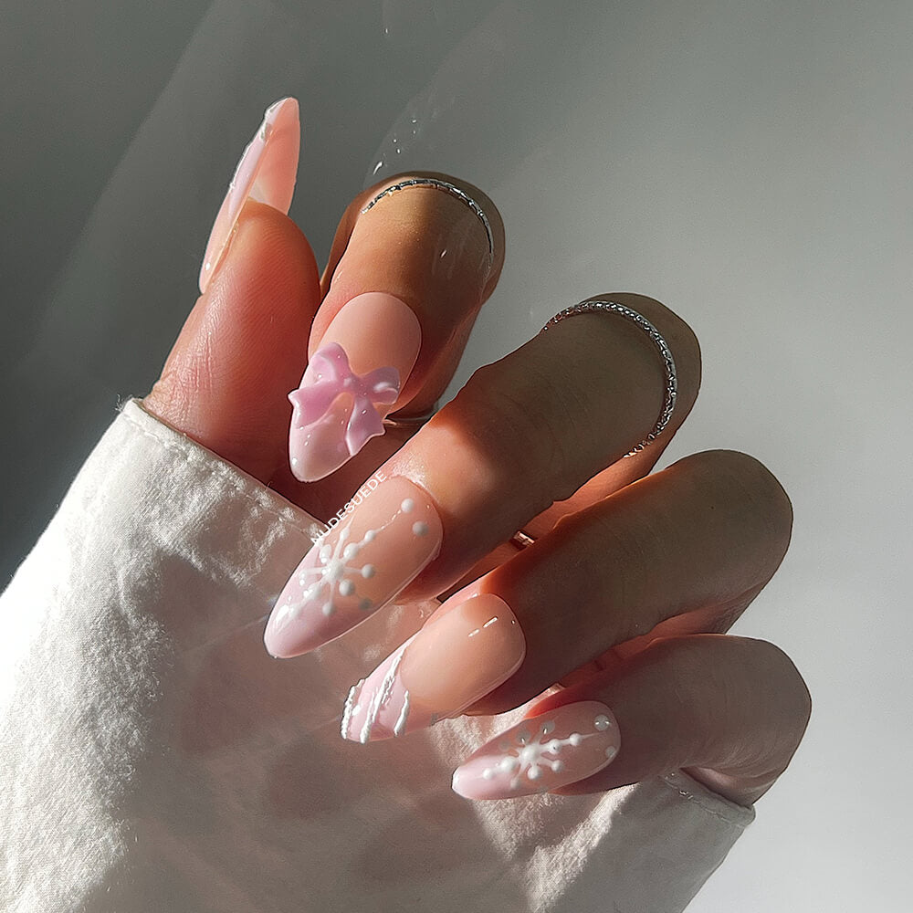 Snowflake Medium Almond Press On Manicure Nails