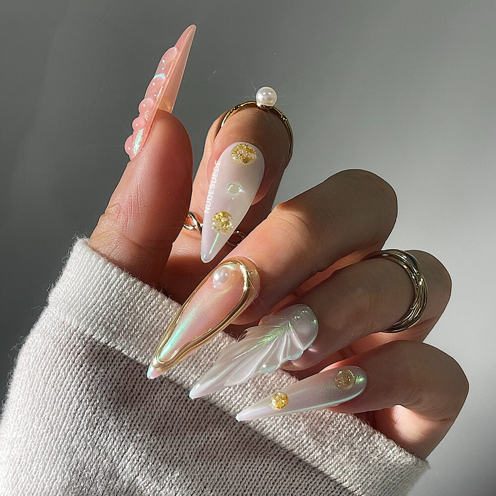 Mermaid Long Almond Press On Manicure Nails