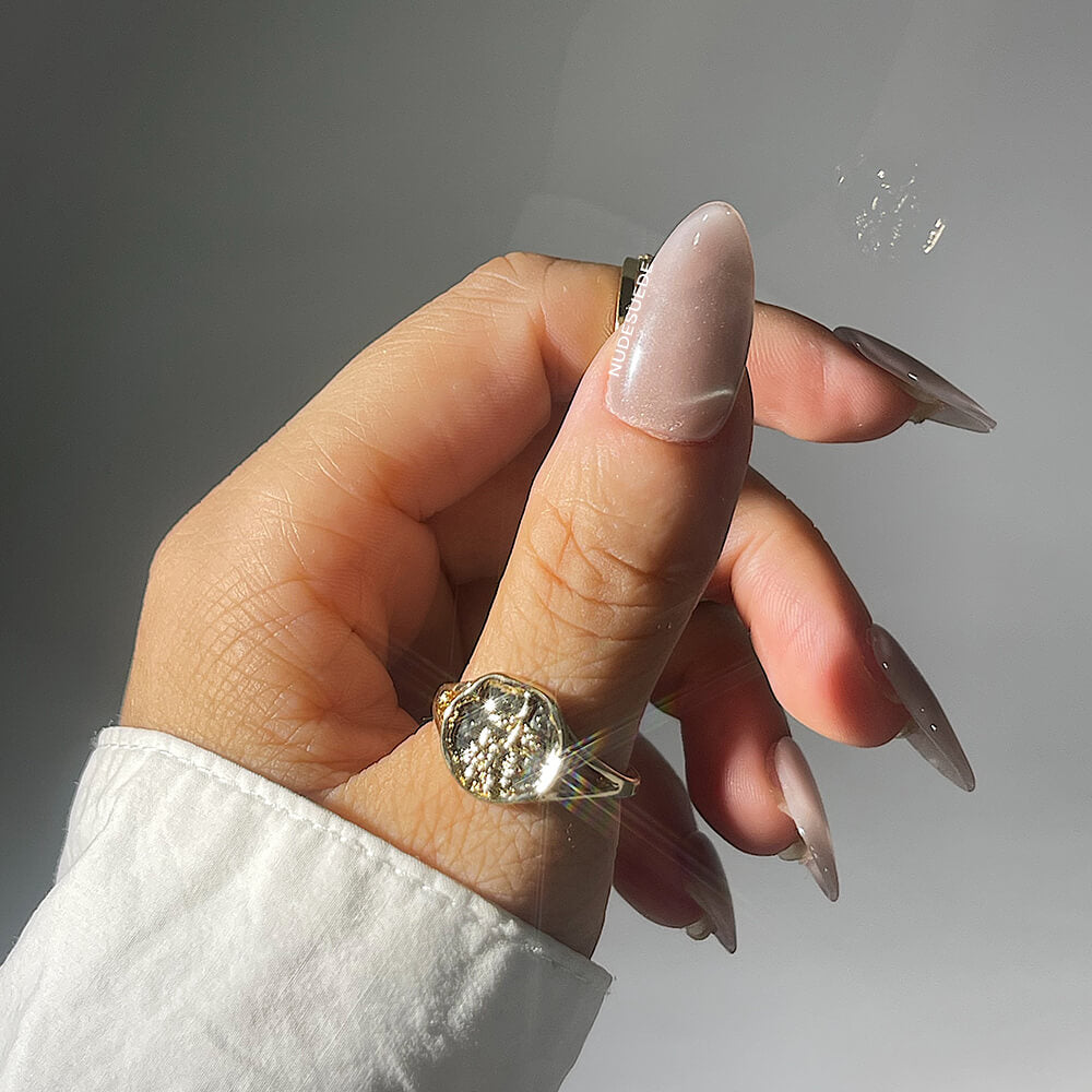 Sparkly Neutral Medium Almond Press On Nails