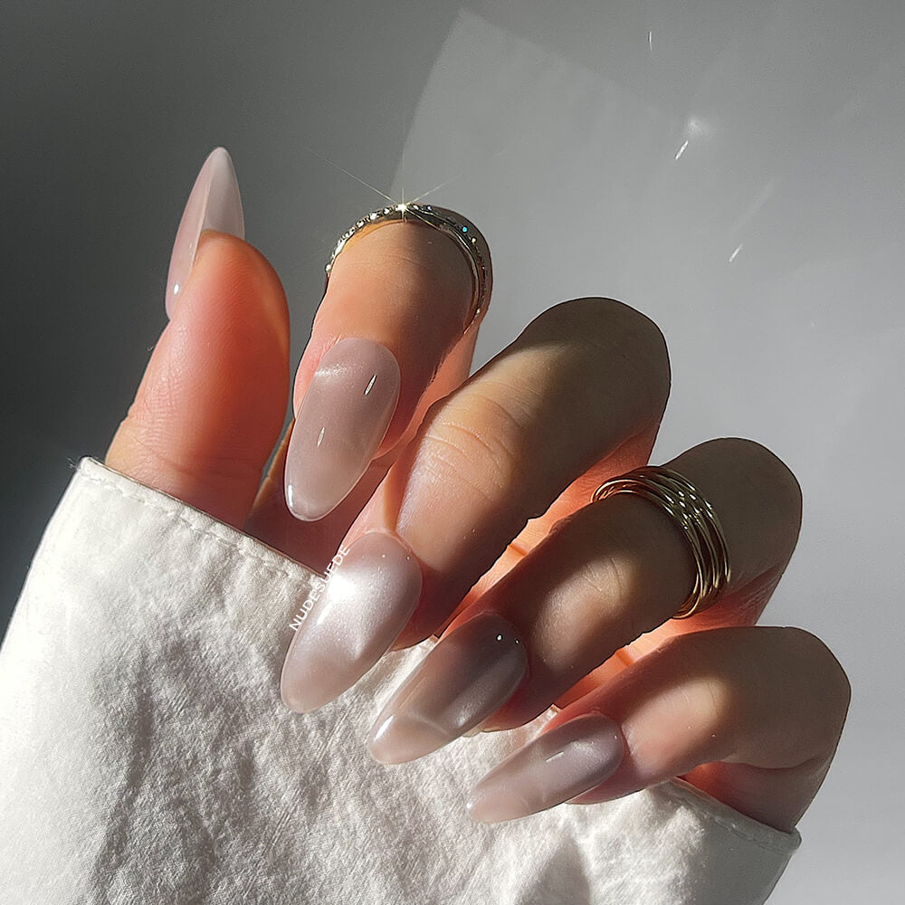 Sparkly Neutral Medium Almond Press On Nails