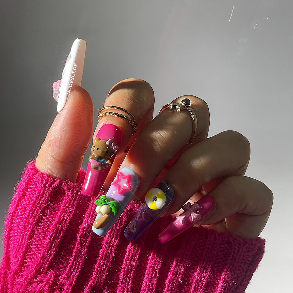 Hello Kitty Long Coffin Press On Manicure Nails