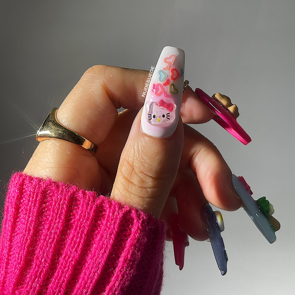 Hello Kitty Long Coffin Press On Manicure Nails