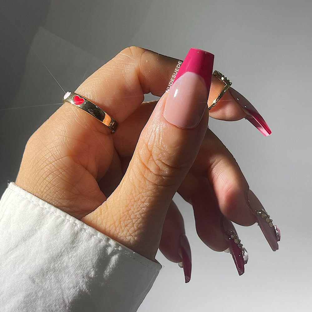 Heart French Medium Coffin Press On Manicure Nails