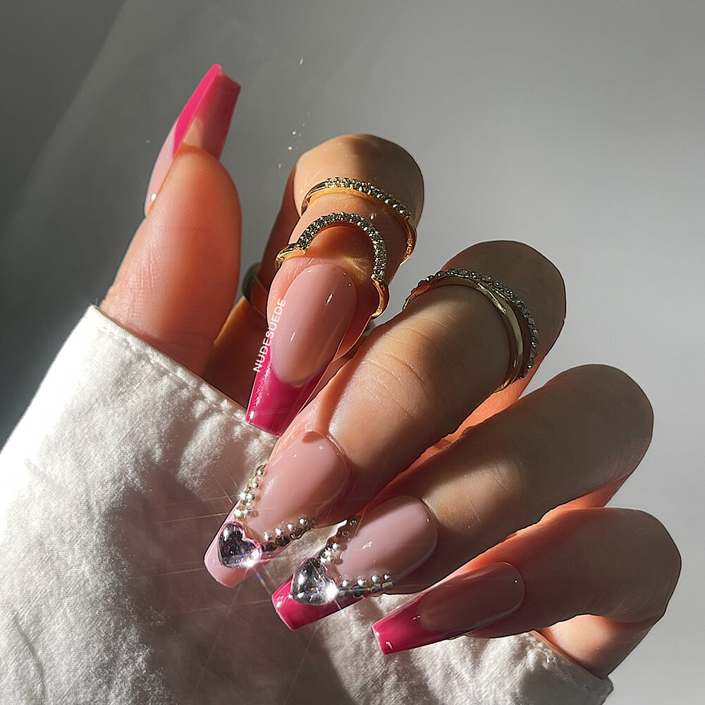 Heart French Medium Coffin Press On Manicure Nails