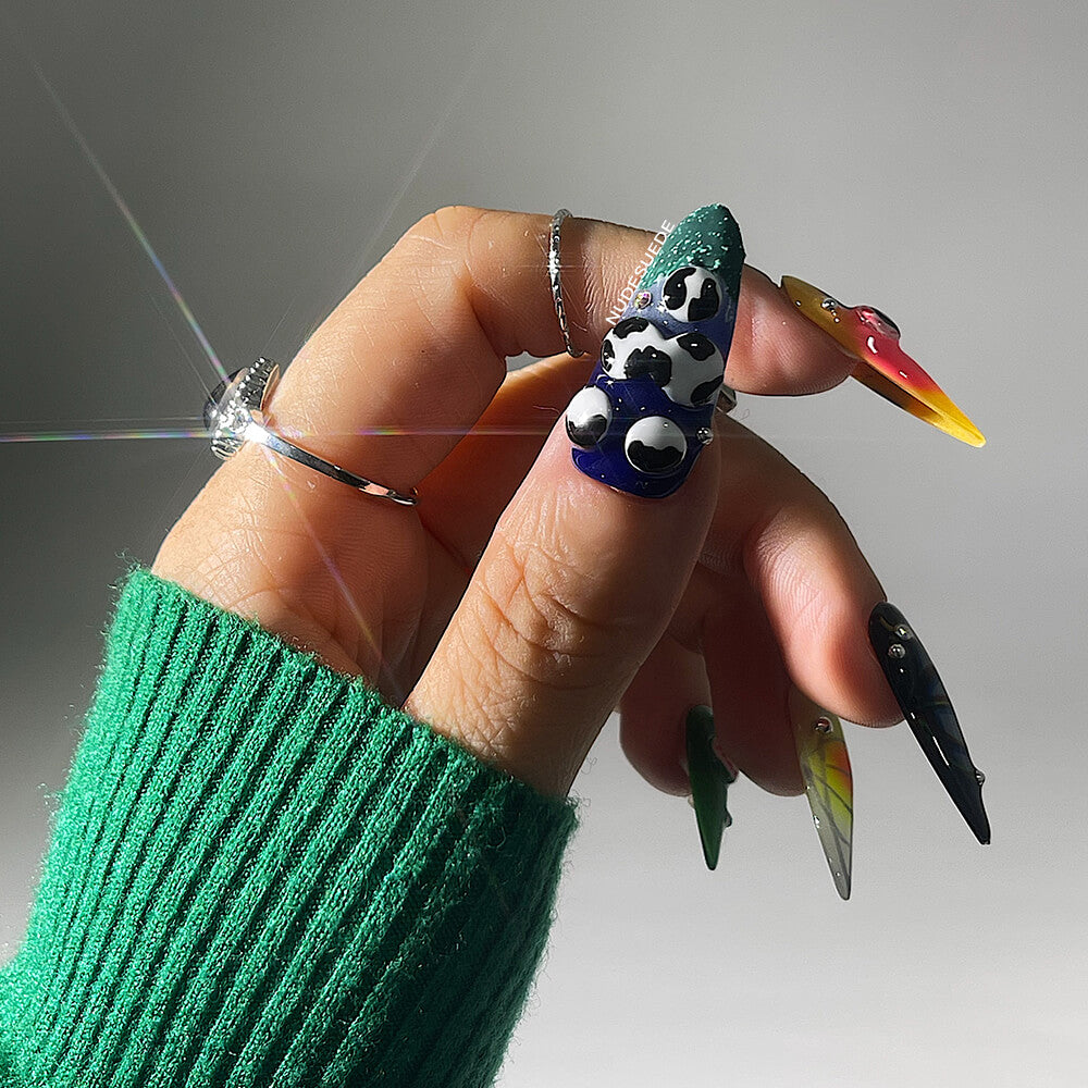 Under The Sea Long Almond Press On Manicure Nails With Beads