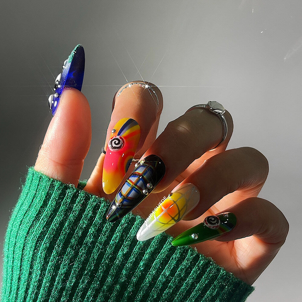 Under The Sea Long Almond Press On Manicure Nails With Beads