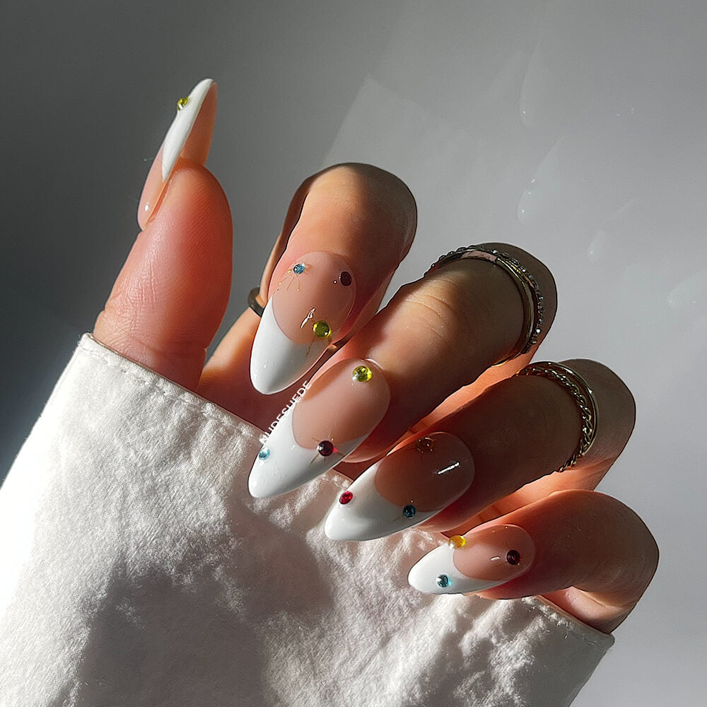 Sun Medium Almond Press On Nails With Beads