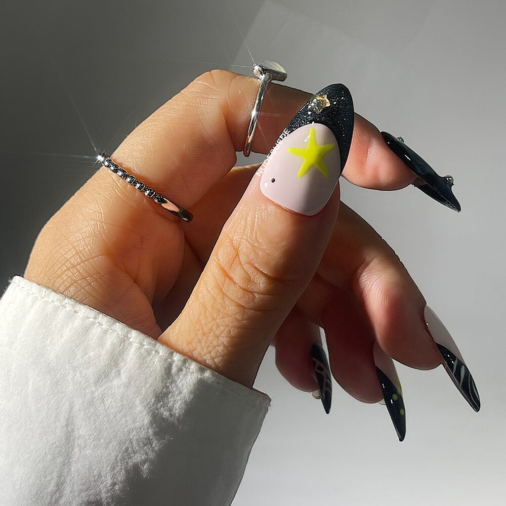 The Starry Night Medium Almond Press On Nails
