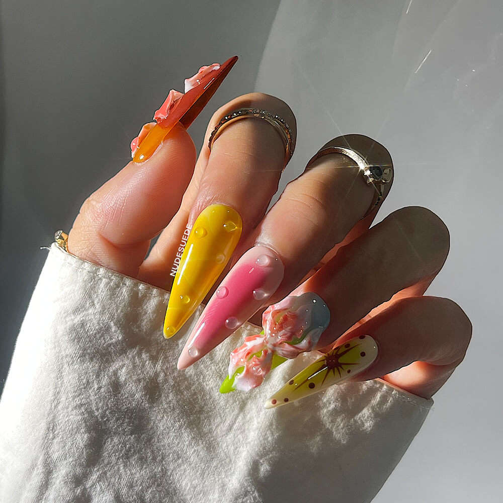 Ombre Petals Long Stiletto Press On Nails