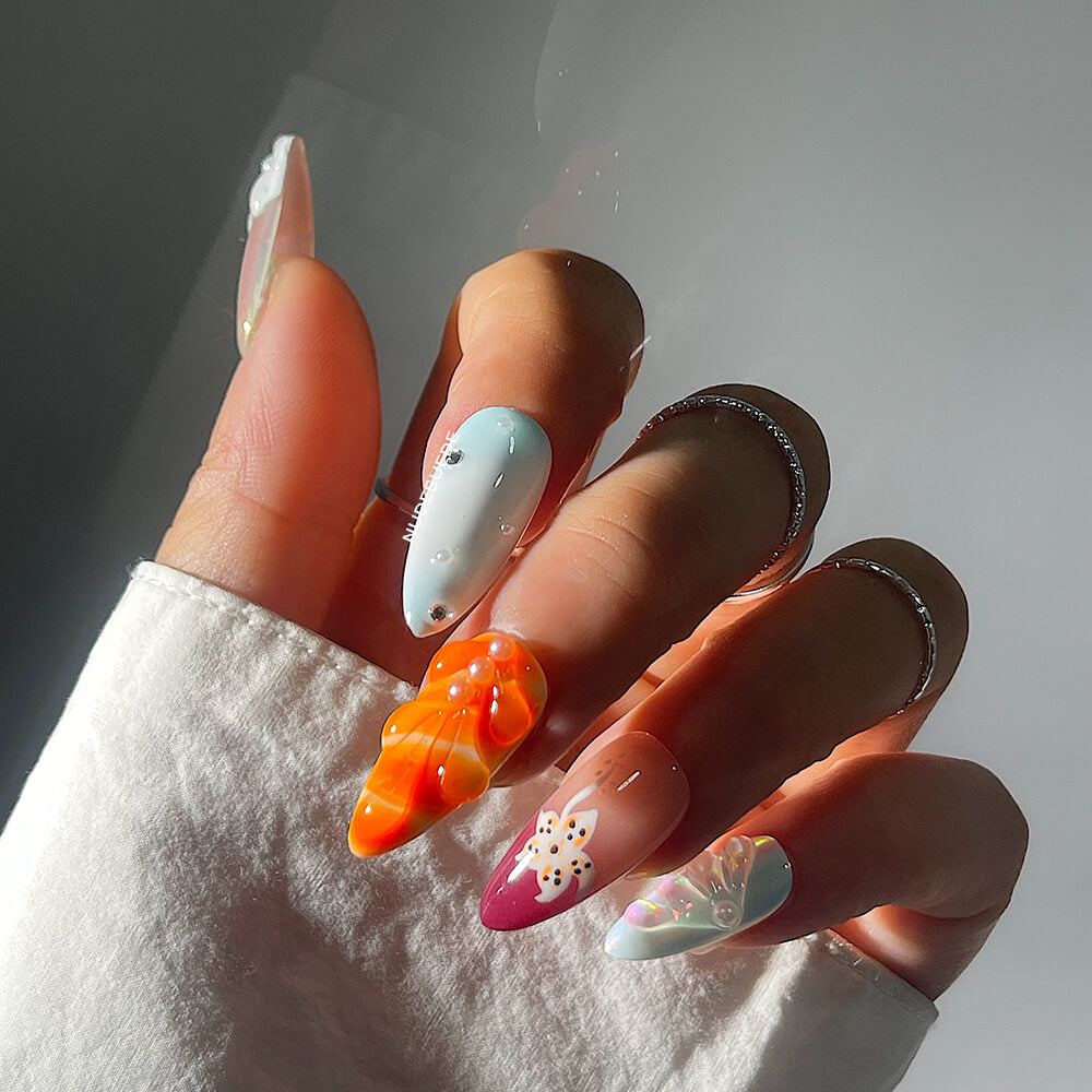 Seashell Starfish Medium Almond Press On Nails