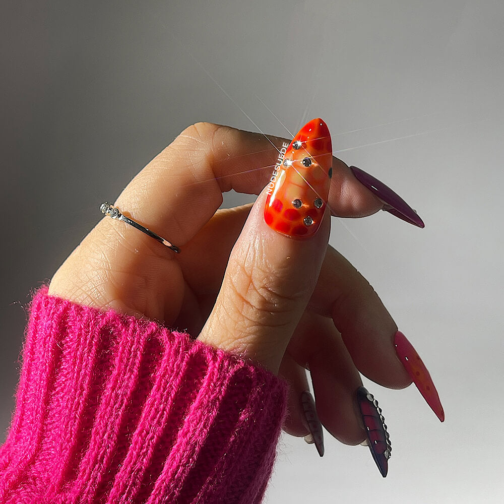 Snake Skin Medium Almond Press On Nails With Rhinestones