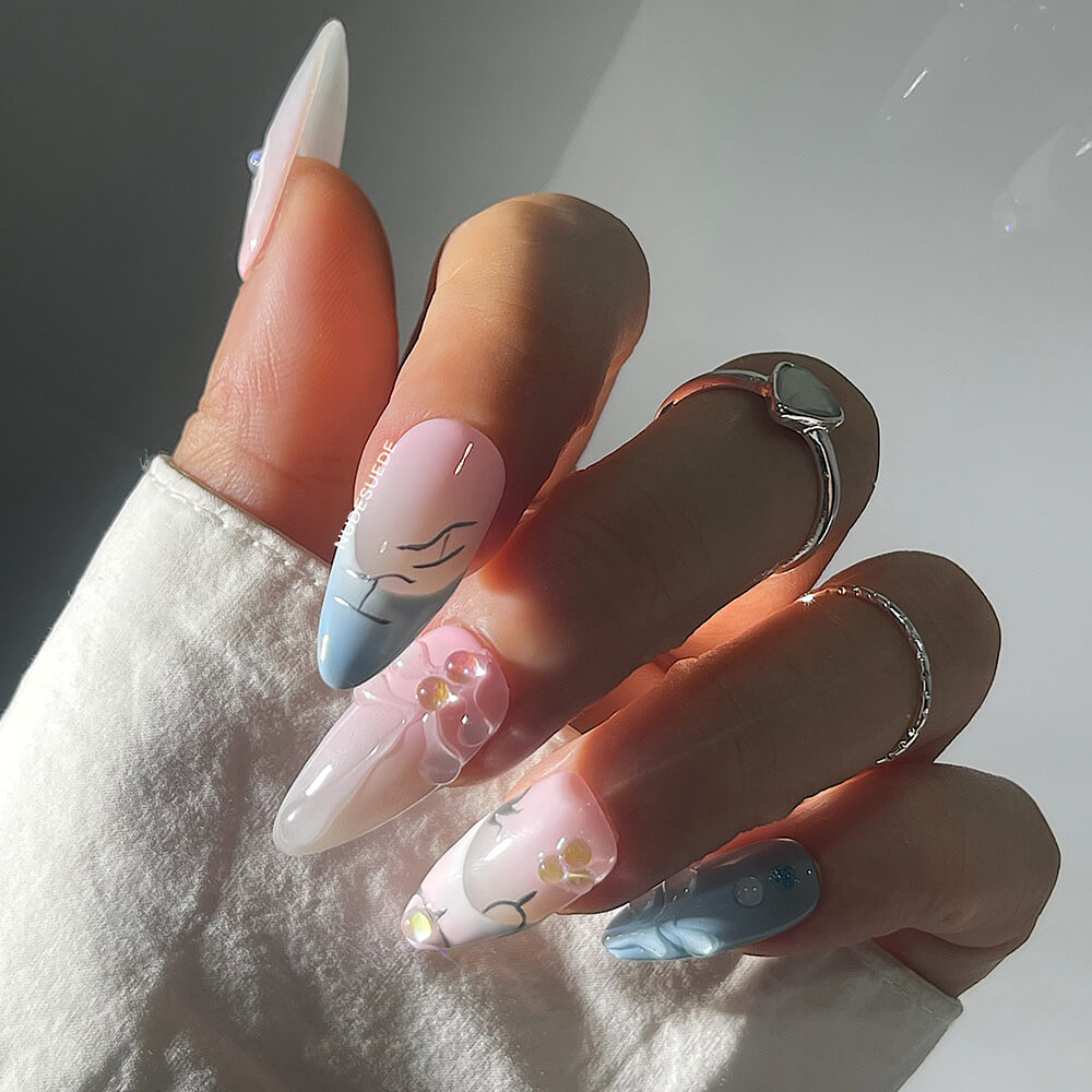Butterfly Medium Almond Press On Nails