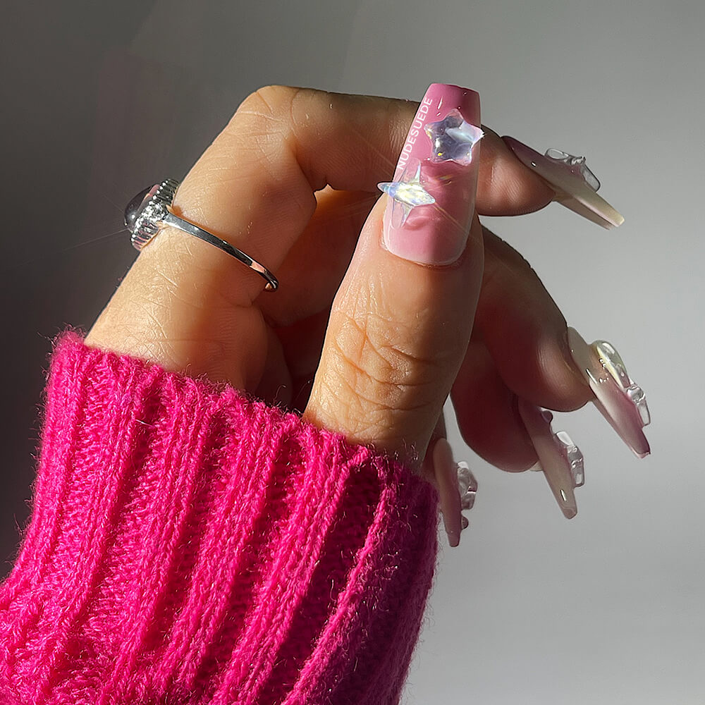 Ombre Star & Moon Mid Coffin Press On Nails