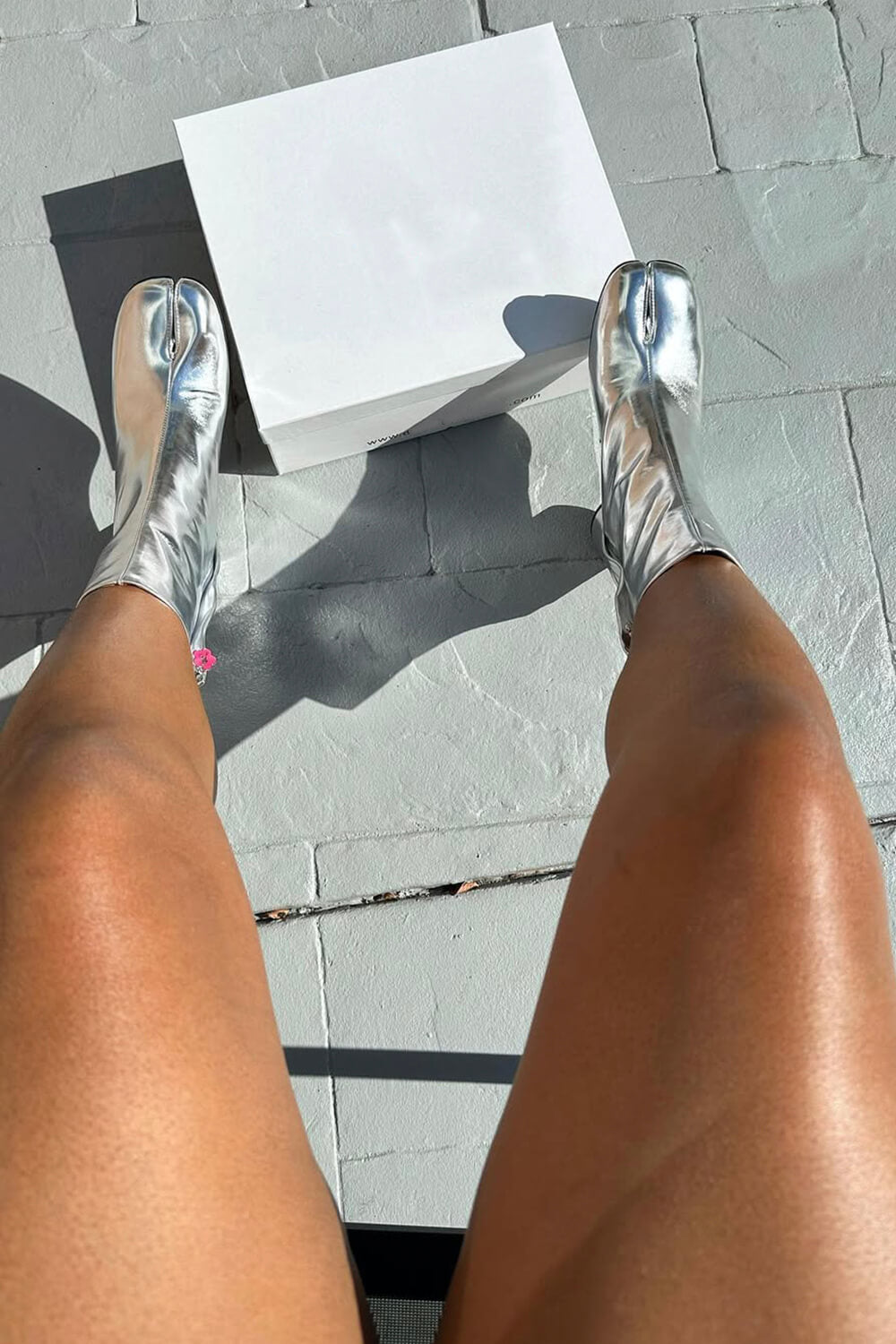 Tabi Split-Toe Block Heel Ankle Boots - Silver
