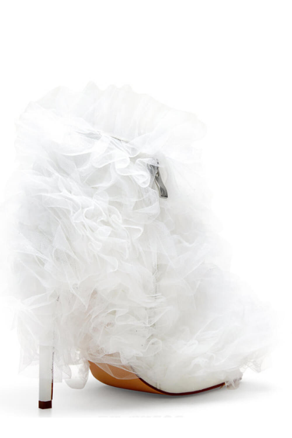 Tulle Square Peep Toe Stiletto Heeled Boots - White