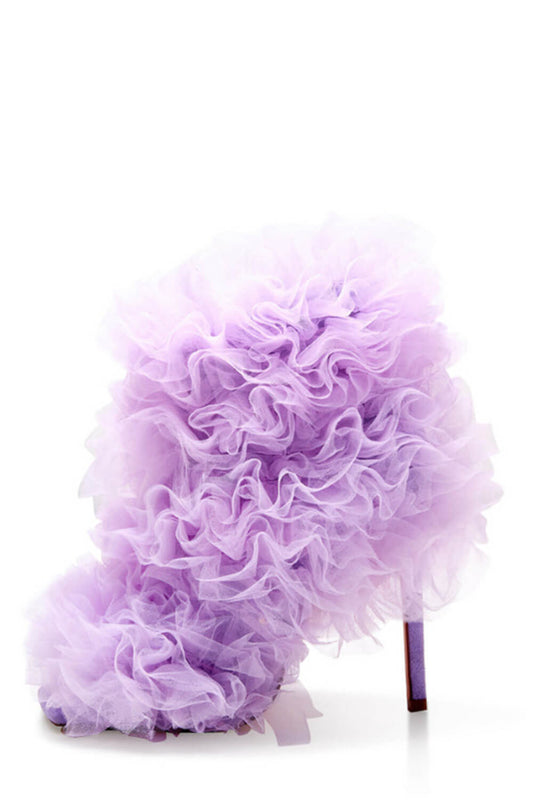 Tulle Square Peep Toe Stiletto Heeled Boots - Lilac