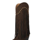 Faux Suede Pointed Toe Fringe Western Cowboy Mid-Calf Block Heeled Boots - Brown