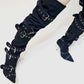 Multi Buckle Pointed Toe Thigh High Stiletto Heel Boots - Black