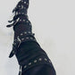 Multi Buckle Pointed Toe Thigh High Stiletto Heel Boots - Black