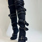 Multi Buckle Pointed Toe Thigh High Stiletto Heel Boots - Black