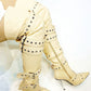 Multi Buckle Pointed Toe Thigh High Stiletto Heel Boots - Khaki