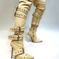 Multi Buckle Pointed Toe Thigh High Stiletto Heel Boots - Khaki