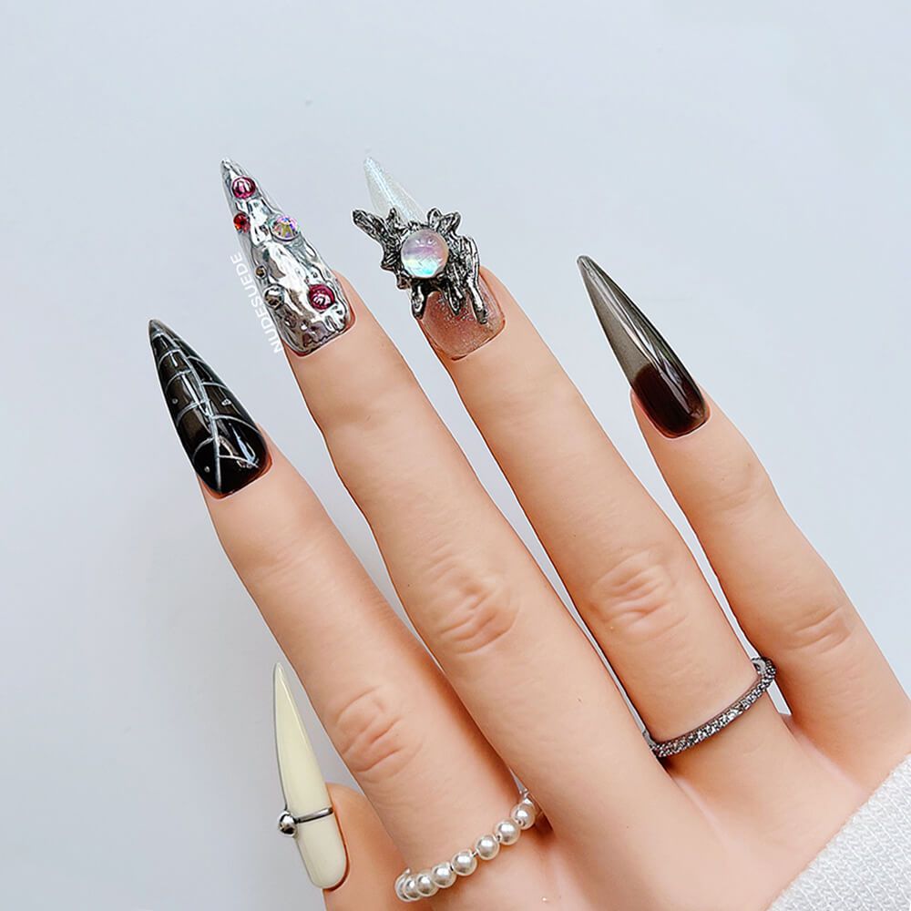 Black Magic Long Stiletto Press On Nails