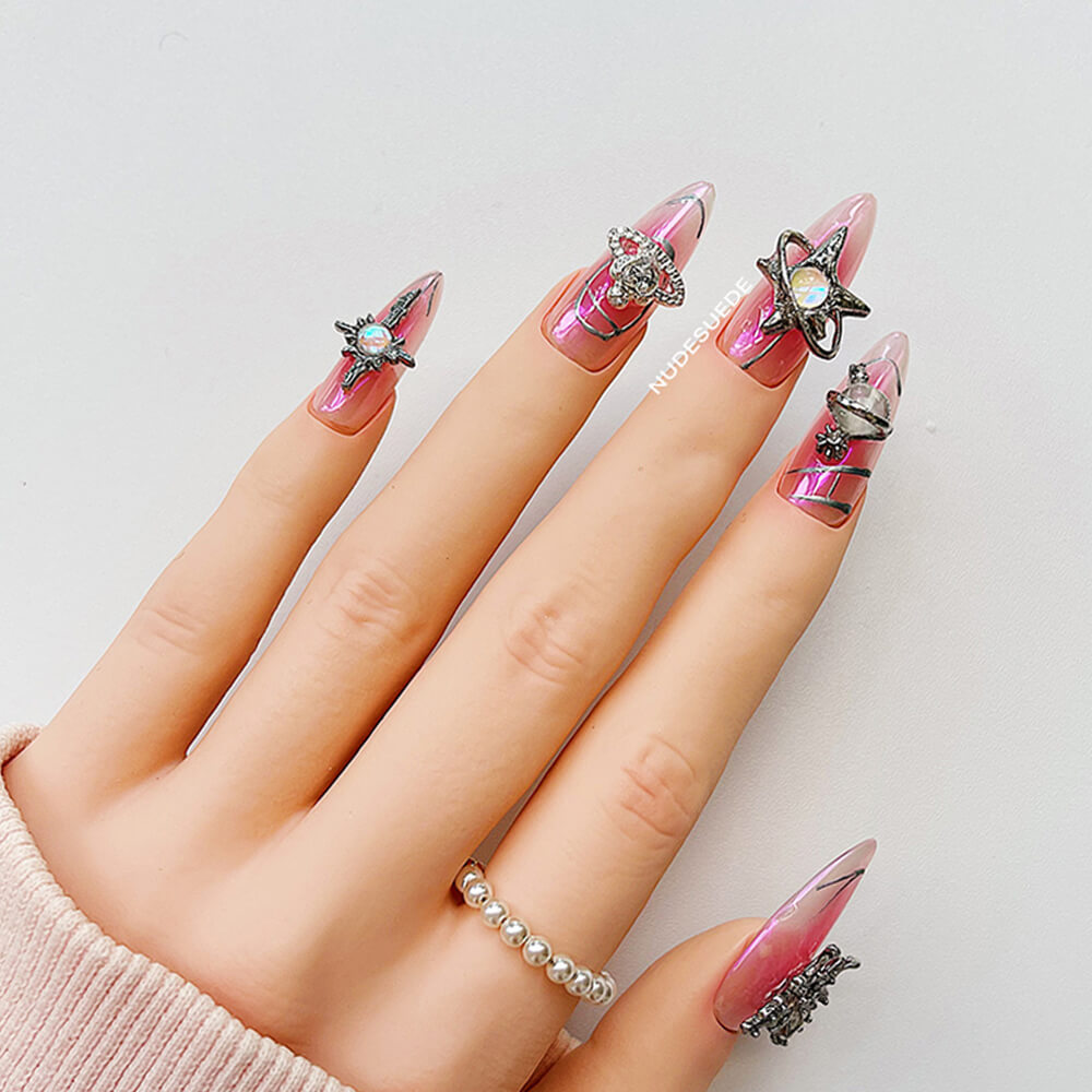 Planet Long Almond Press On Nails