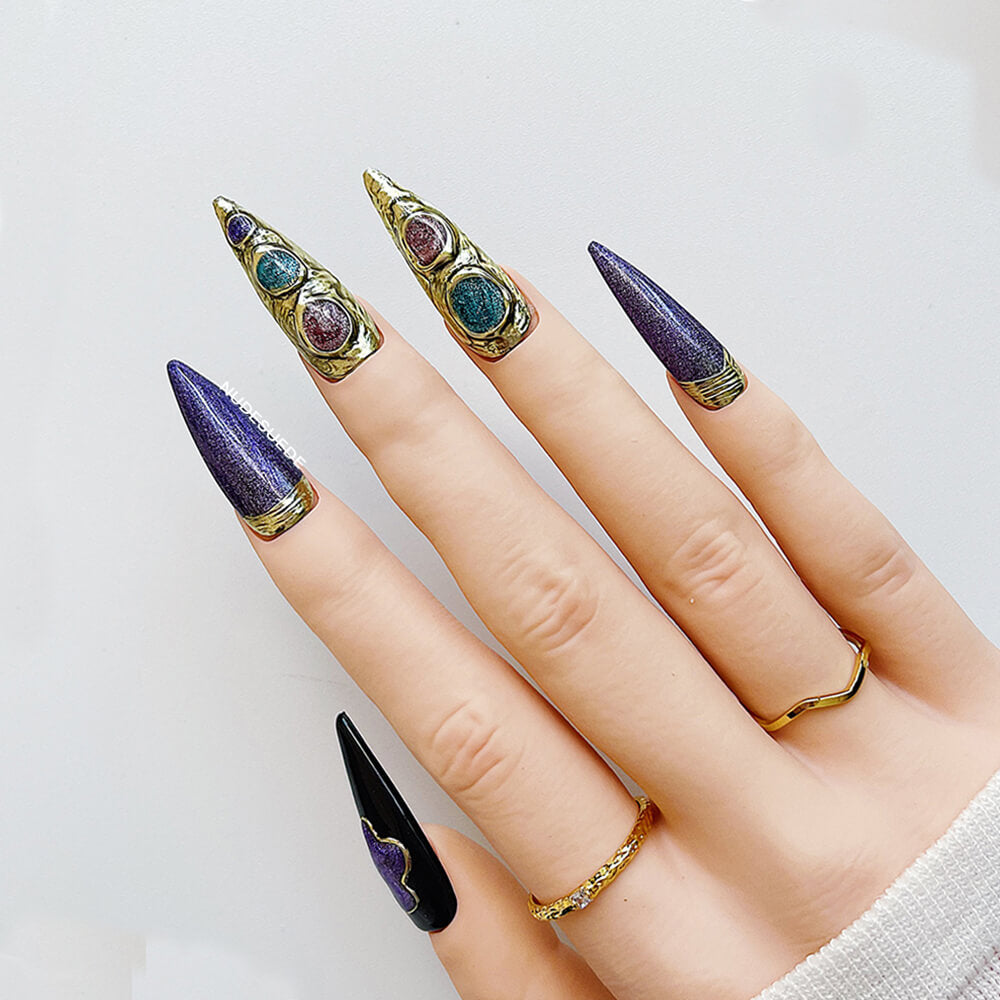 Purple Long Stiletto Press On Nails