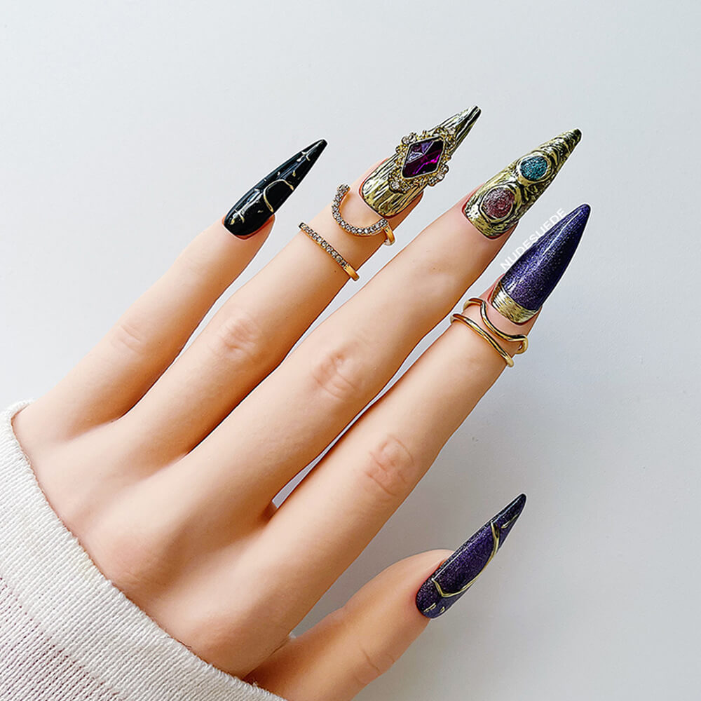 Purple Long Stiletto Press On Nails