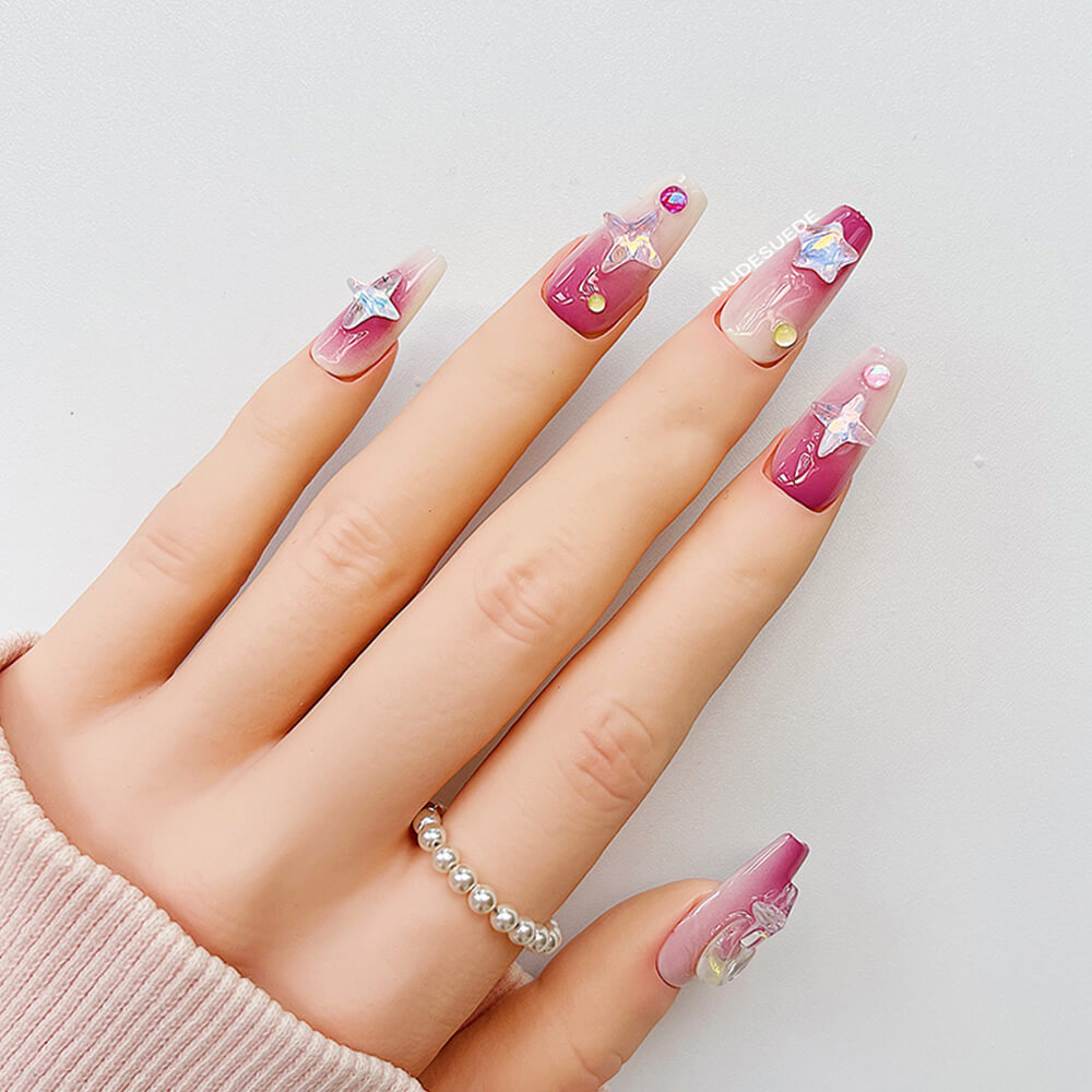 Ombre Star & Moon Mid Coffin Press On Nails