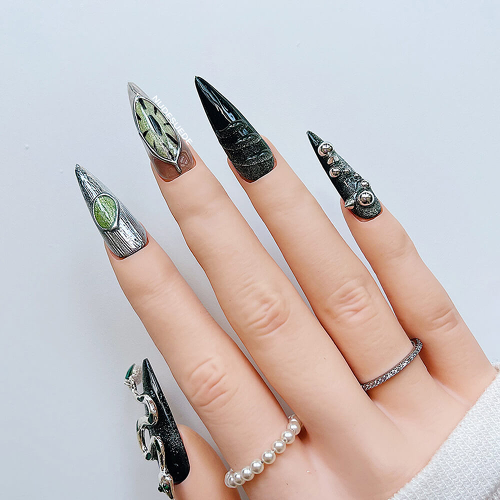 Slytherin Snake Long Stiletto Press On Nails