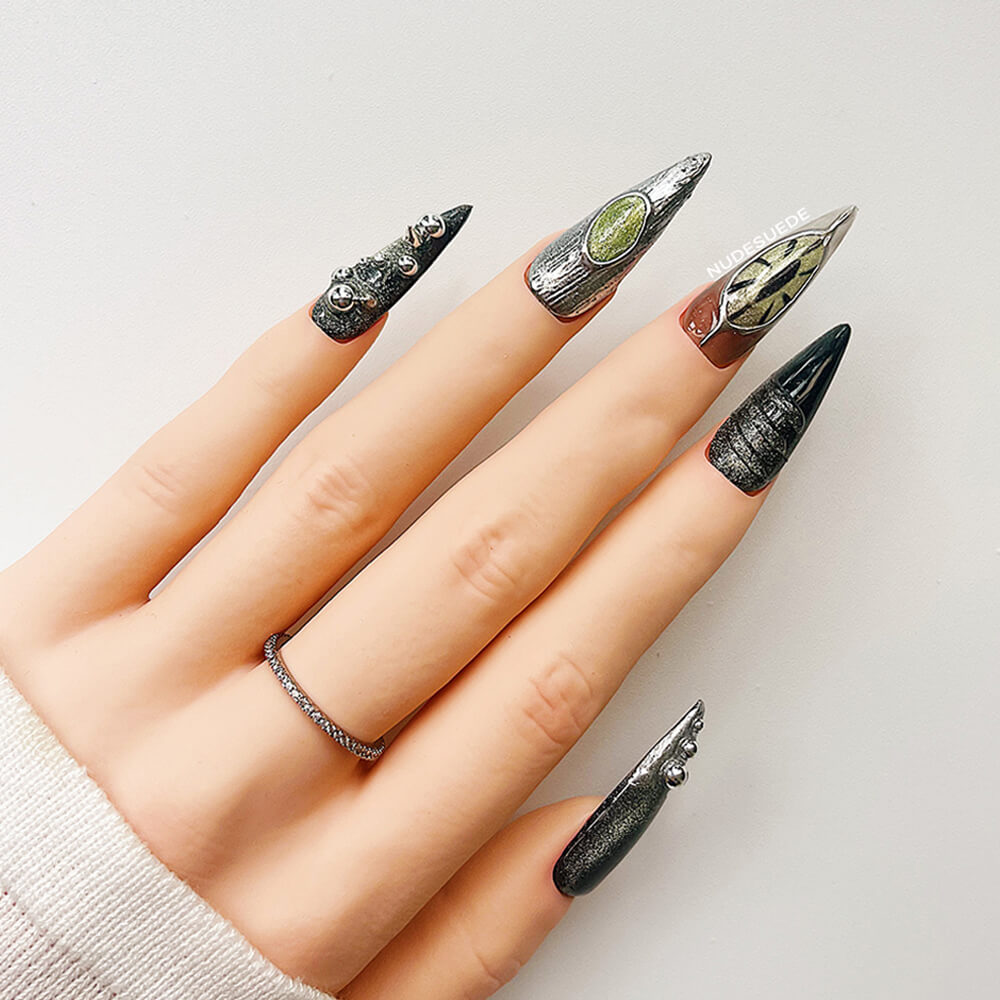 Slytherin Snake Long Stiletto Press On Nails