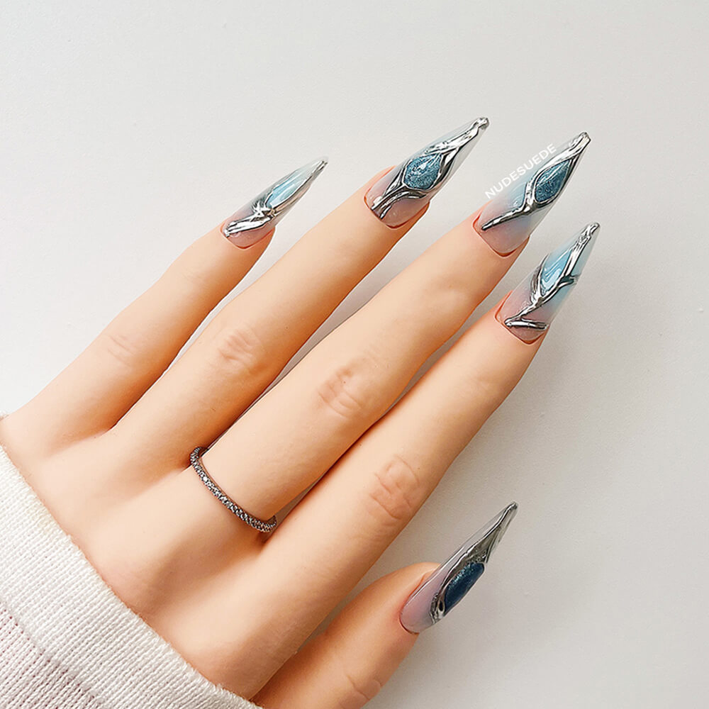 Ocean Long Stiletto Press On Nails