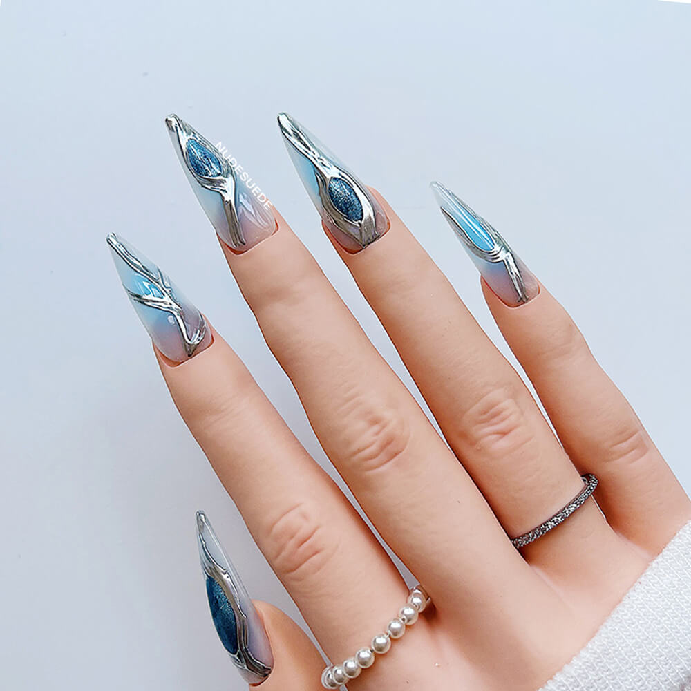 Ocean Long Stiletto Press On Nails