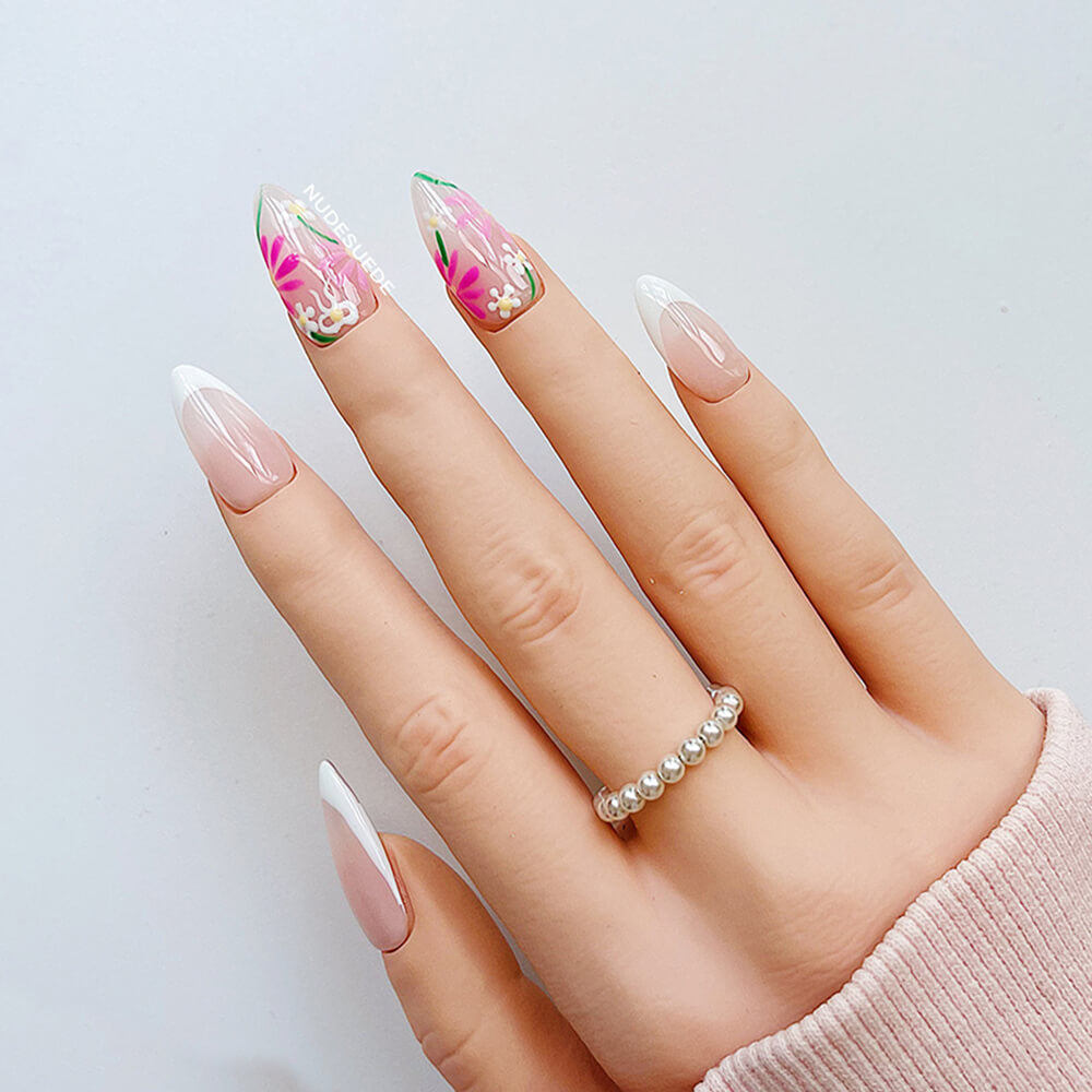 Spring Petals French Medium Almond Press On Nails
