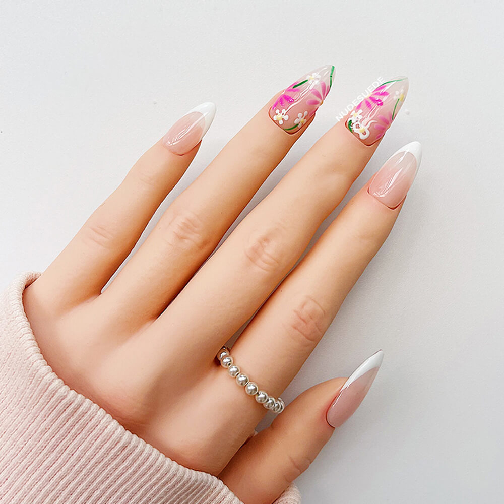 Spring Petals French Medium Almond Press On Nails