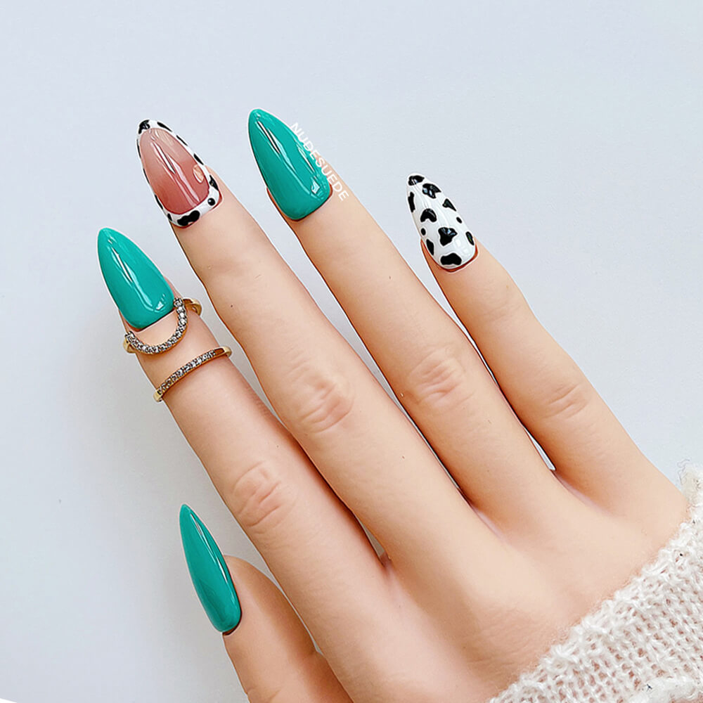 Cow Medium Almond Press On Nails