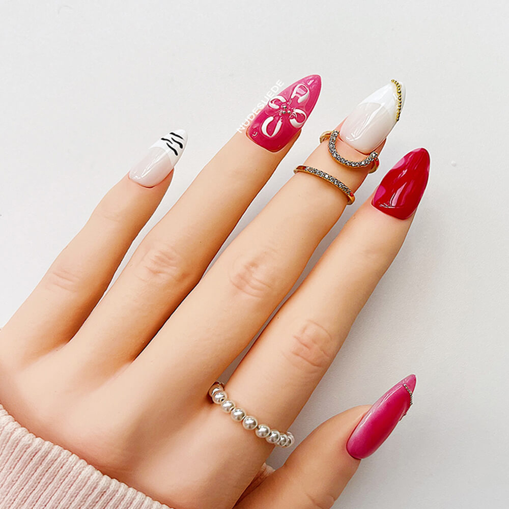 Summer Petals Medium Almond Press On Nails