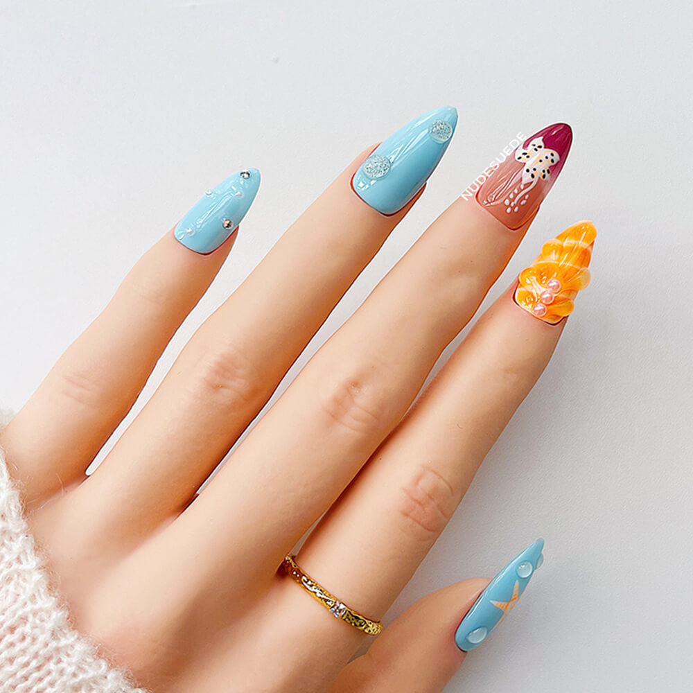 Seashell Starfish Medium Almond Press On Nails