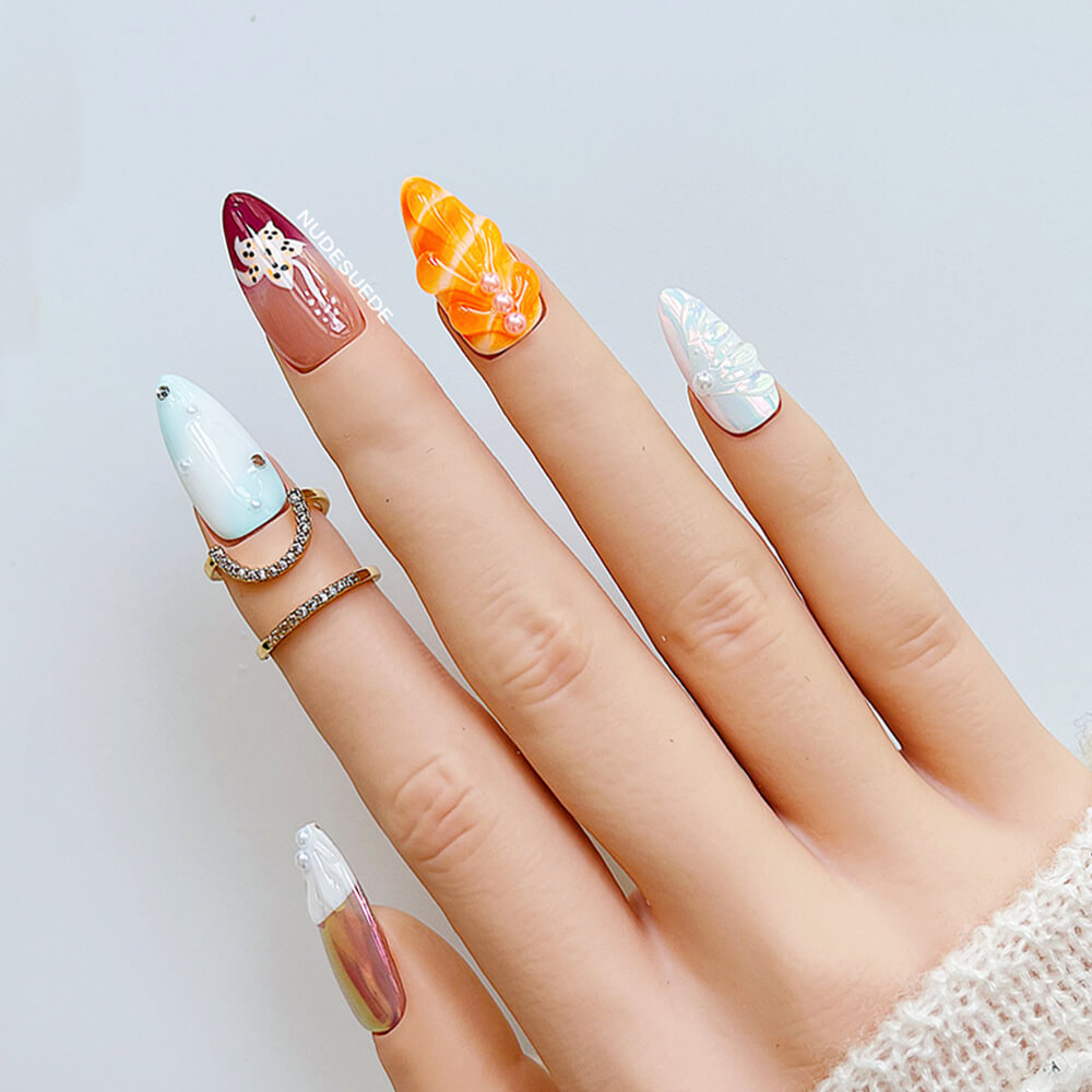 Seashell Starfish Medium Almond Press On Nails