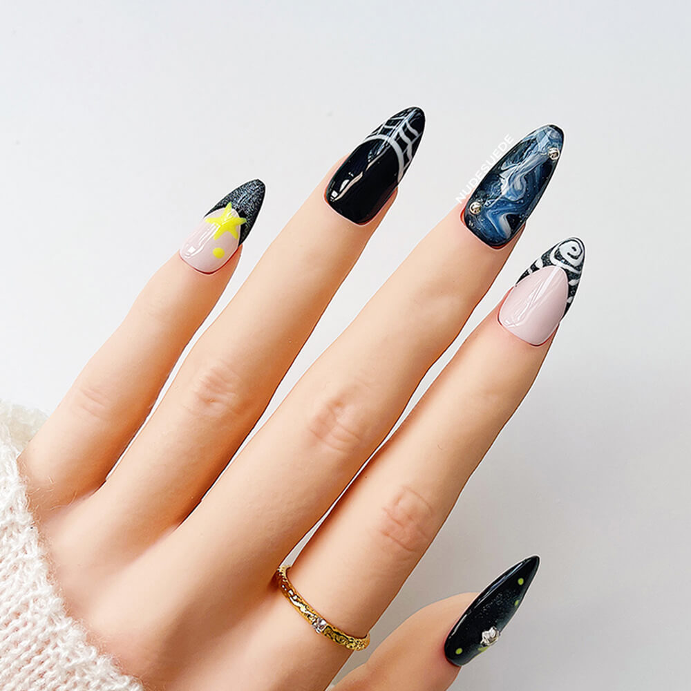 The Starry Night Medium Almond Press On Nails