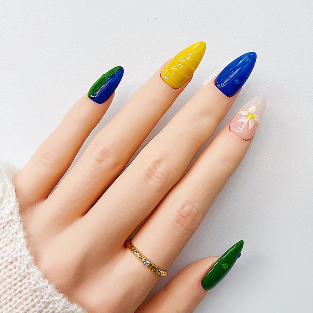 Multicolor Medium Almond Press On Nails